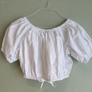 J Crew White Peasant Crop Top Size XS Milkmaid, Coquette, Babydoll,Dirndl